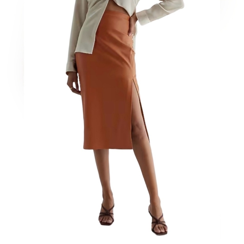 Light Chestnut Brown Faux Leather Midi Skirt